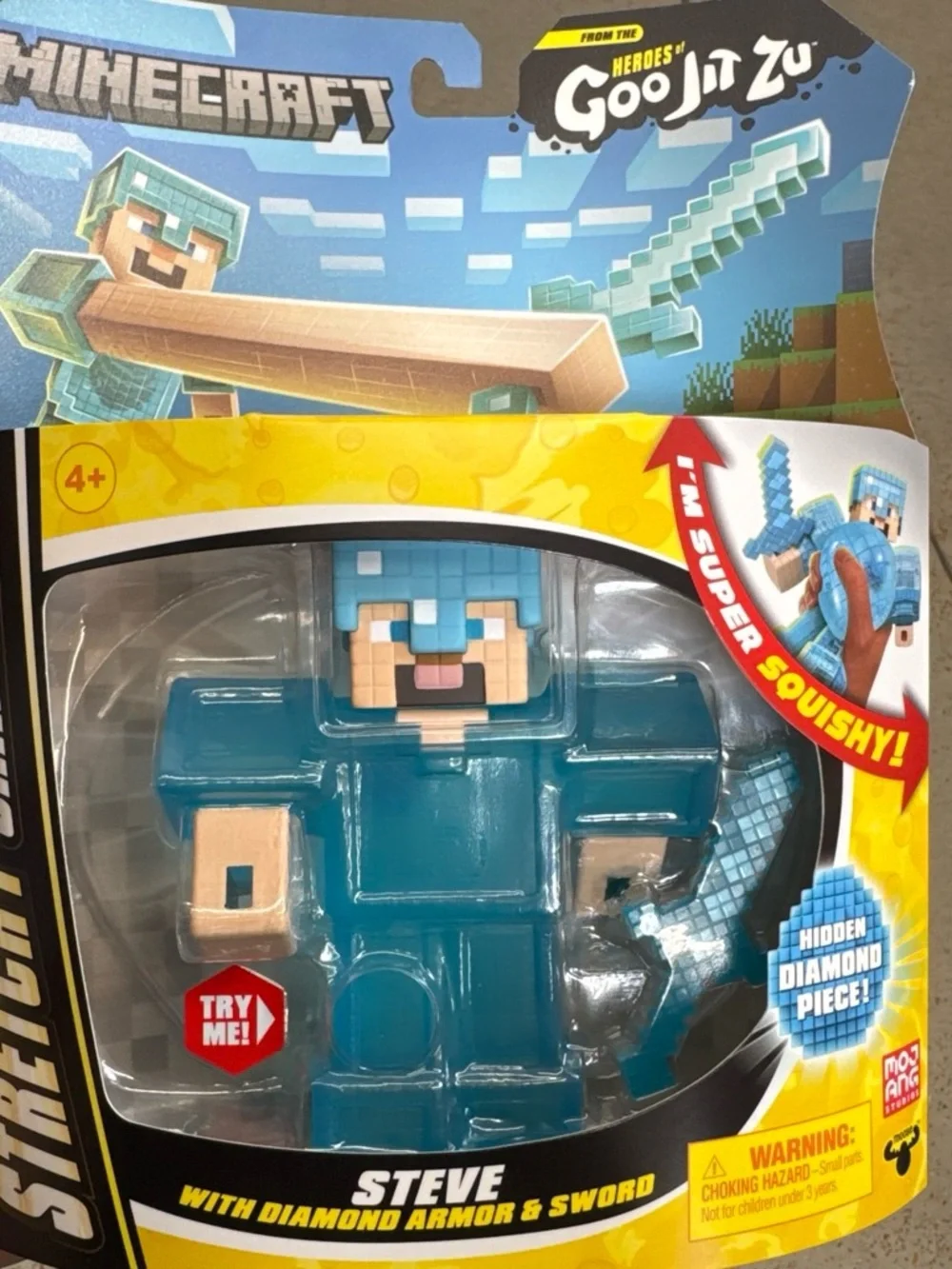 Steve Stretchy Character with Diamond Armor & Sword - Blue